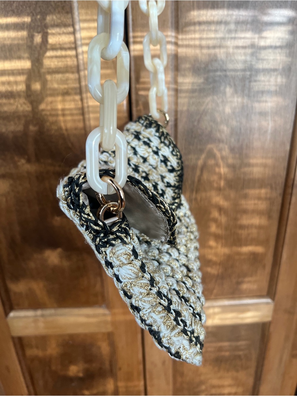 My Beachy Side | Handmade Black Gold Cream Hand-knit Purse - Picture 6 of 16